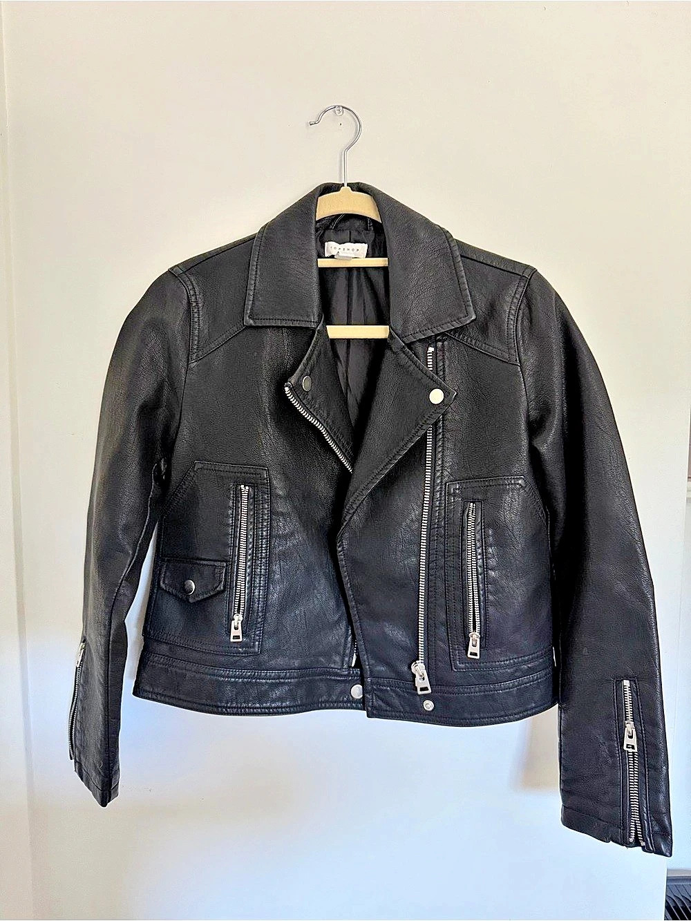 Topshop Black Leather Jacket Size 4